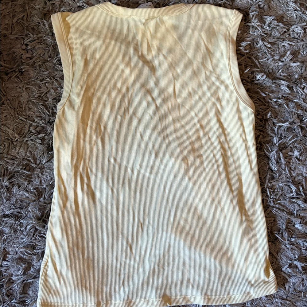 Pink Rose Sleeveless light yellow Ribbed Shirt